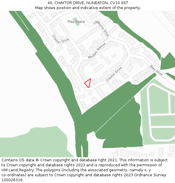 40, CHAYTOR DRIVE, NUNEATON, CV10 9ST: Location map and indicative extent of plot