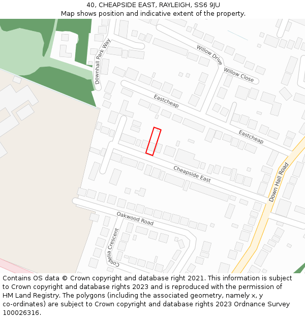 40, CHEAPSIDE EAST, RAYLEIGH, SS6 9JU: Location map and indicative extent of plot