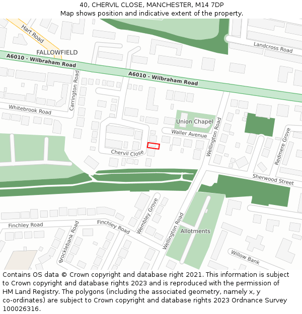 40, CHERVIL CLOSE, MANCHESTER, M14 7DP: Location map and indicative extent of plot