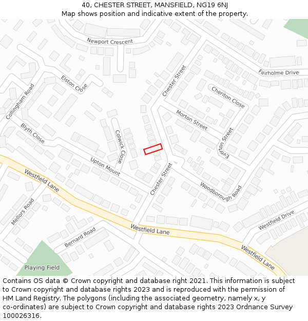 40, CHESTER STREET, MANSFIELD, NG19 6NJ: Location map and indicative extent of plot