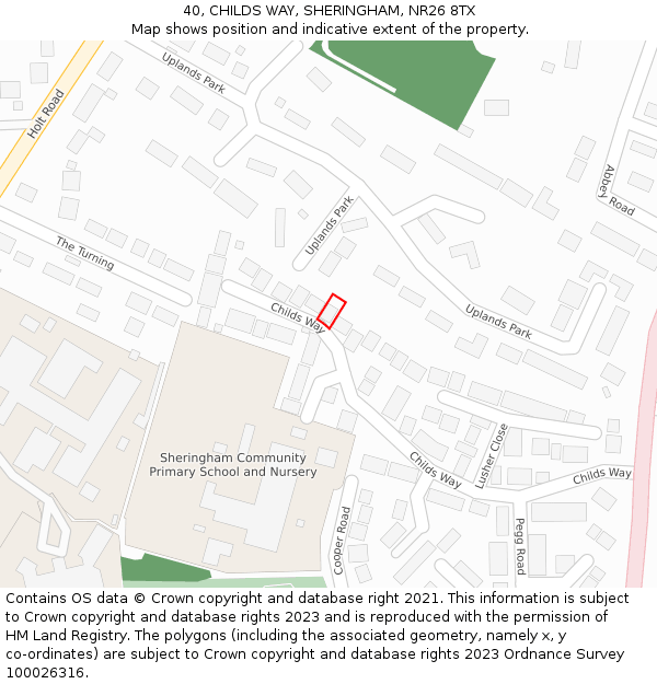 40, CHILDS WAY, SHERINGHAM, NR26 8TX: Location map and indicative extent of plot