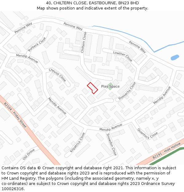 40, CHILTERN CLOSE, EASTBOURNE, BN23 8HD: Location map and indicative extent of plot