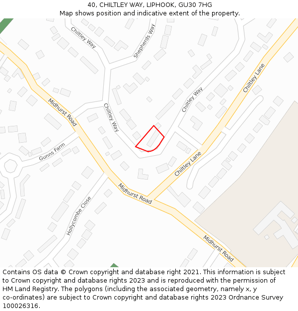 40, CHILTLEY WAY, LIPHOOK, GU30 7HG: Location map and indicative extent of plot