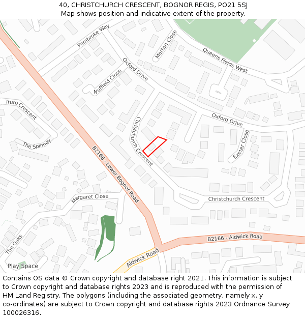 40, CHRISTCHURCH CRESCENT, BOGNOR REGIS, PO21 5SJ: Location map and indicative extent of plot