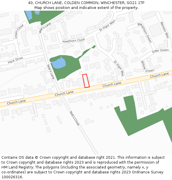 40, CHURCH LANE, COLDEN COMMON, WINCHESTER, SO21 1TP: Location map and indicative extent of plot