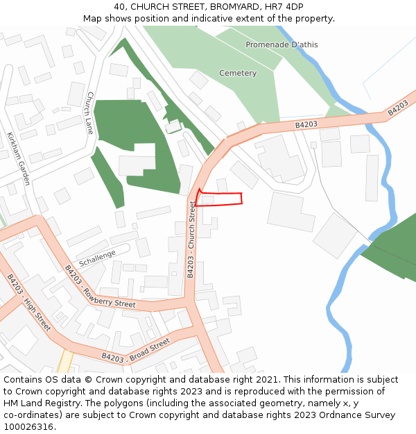 40, CHURCH STREET, BROMYARD, HR7 4DP: Location map and indicative extent of plot