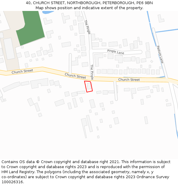 40, CHURCH STREET, NORTHBOROUGH, PETERBOROUGH, PE6 9BN: Location map and indicative extent of plot