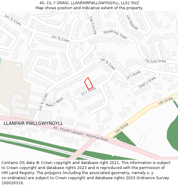 40, CIL Y GRAIG, LLANFAIRPWLLGWYNGYLL, LL61 5NZ: Location map and indicative extent of plot