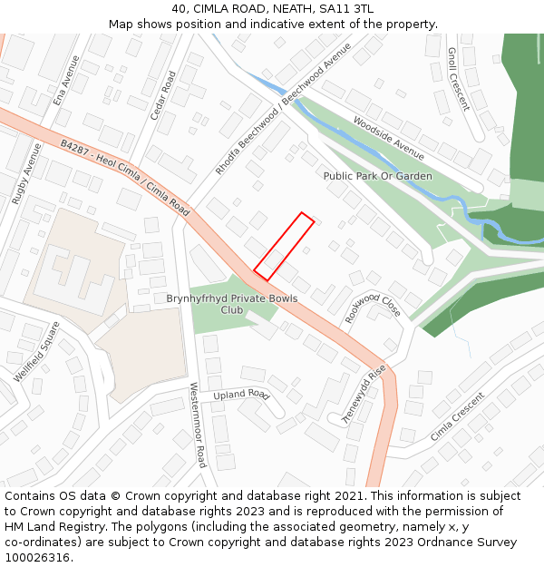 40, CIMLA ROAD, NEATH, SA11 3TL: Location map and indicative extent of plot