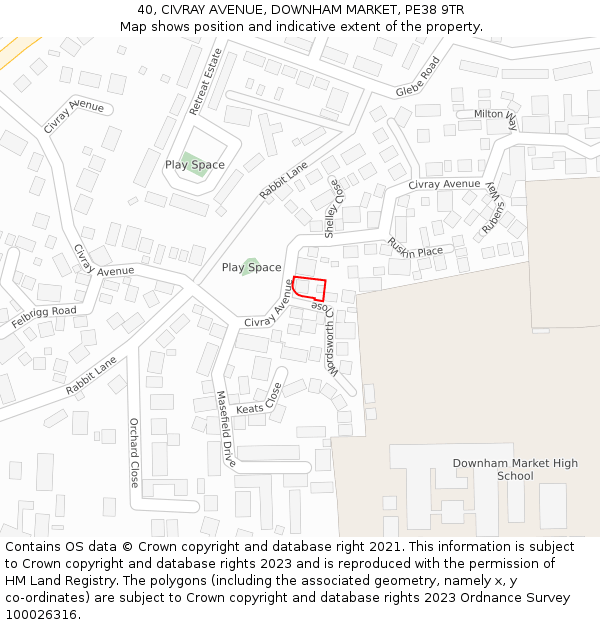 40, CIVRAY AVENUE, DOWNHAM MARKET, PE38 9TR: Location map and indicative extent of plot