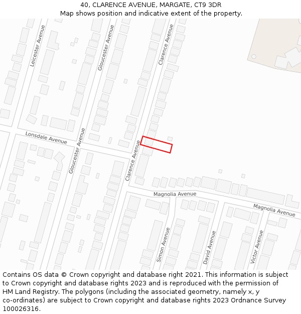 40, CLARENCE AVENUE, MARGATE, CT9 3DR: Location map and indicative extent of plot