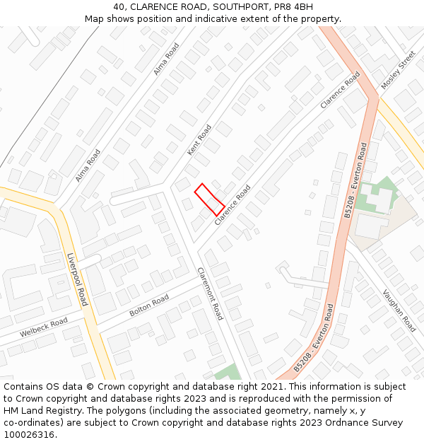 40, CLARENCE ROAD, SOUTHPORT, PR8 4BH: Location map and indicative extent of plot