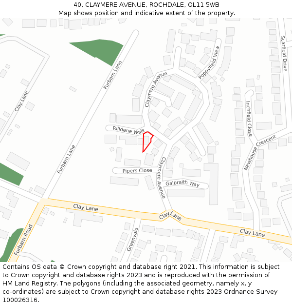 40, CLAYMERE AVENUE, ROCHDALE, OL11 5WB: Location map and indicative extent of plot
