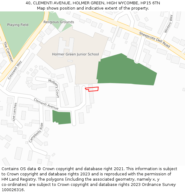 40, CLEMENTI AVENUE, HOLMER GREEN, HIGH WYCOMBE, HP15 6TN: Location map and indicative extent of plot