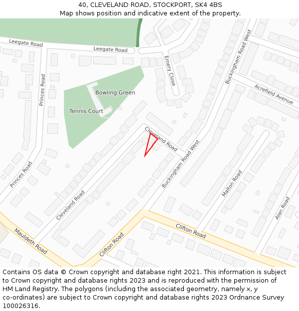 40, CLEVELAND ROAD, STOCKPORT, SK4 4BS: Location map and indicative extent of plot