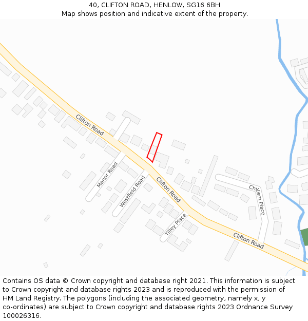 40, CLIFTON ROAD, HENLOW, SG16 6BH: Location map and indicative extent of plot