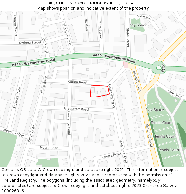 40, CLIFTON ROAD, HUDDERSFIELD, HD1 4LL: Location map and indicative extent of plot