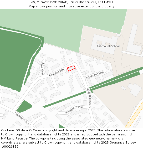 40, CLOWBRIDGE DRIVE, LOUGHBOROUGH, LE11 4SU: Location map and indicative extent of plot