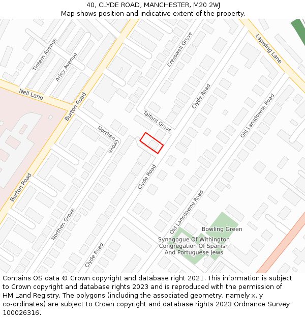 40, CLYDE ROAD, MANCHESTER, M20 2WJ: Location map and indicative extent of plot