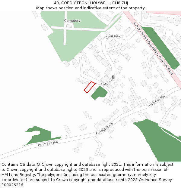 40, COED Y FRON, HOLYWELL, CH8 7UJ: Location map and indicative extent of plot