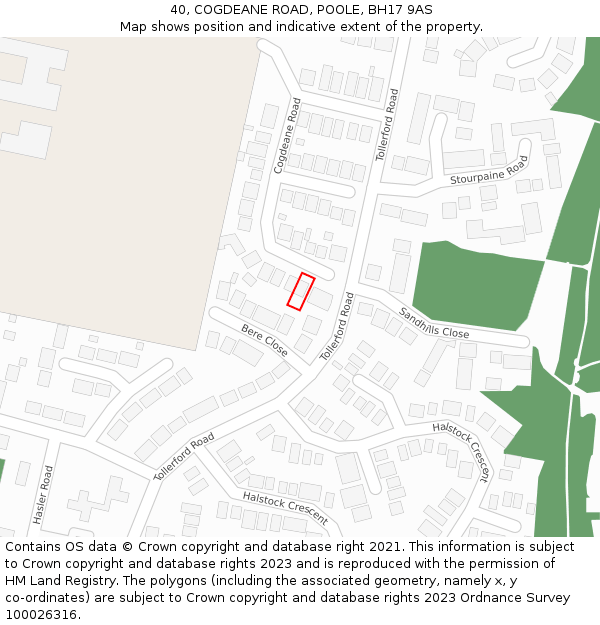 40, COGDEANE ROAD, POOLE, BH17 9AS: Location map and indicative extent of plot