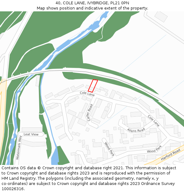 40, COLE LANE, IVYBRIDGE, PL21 0PN: Location map and indicative extent of plot