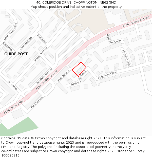 40, COLERIDGE DRIVE, CHOPPINGTON, NE62 5HD: Location map and indicative extent of plot
