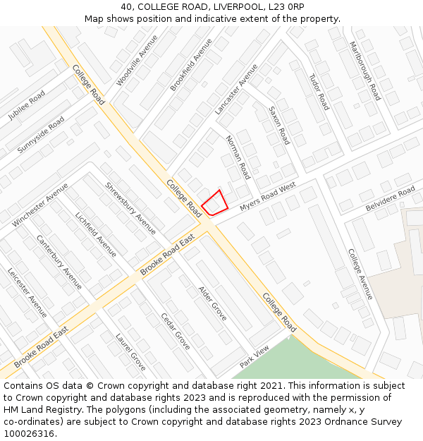 40, COLLEGE ROAD, LIVERPOOL, L23 0RP: Location map and indicative extent of plot