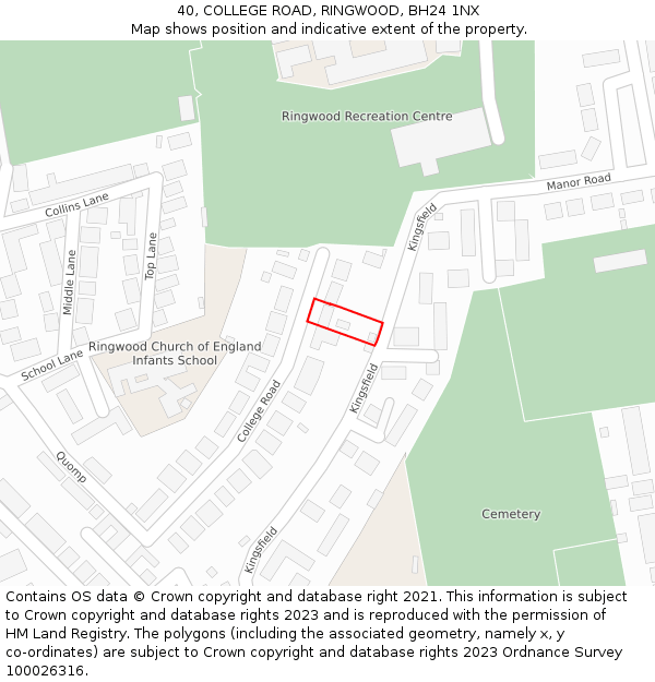 40, COLLEGE ROAD, RINGWOOD, BH24 1NX: Location map and indicative extent of plot