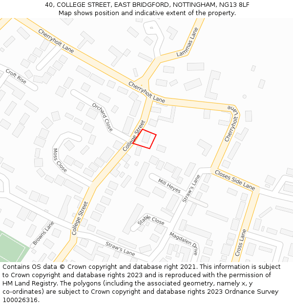 40, COLLEGE STREET, EAST BRIDGFORD, NOTTINGHAM, NG13 8LF: Location map and indicative extent of plot