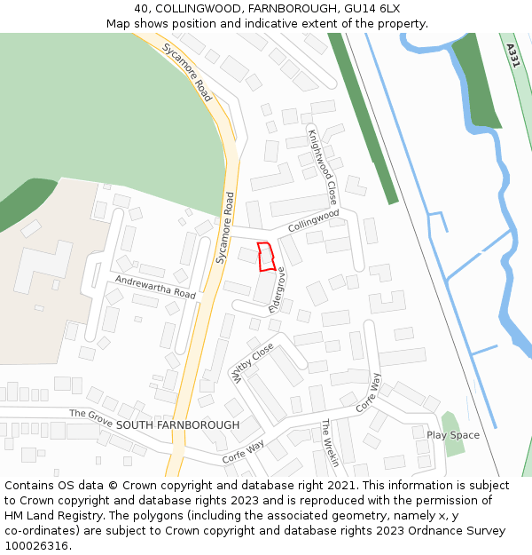 40, COLLINGWOOD, FARNBOROUGH, GU14 6LX: Location map and indicative extent of plot