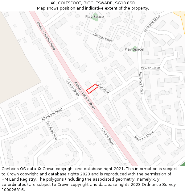 40, COLTSFOOT, BIGGLESWADE, SG18 8SR: Location map and indicative extent of plot