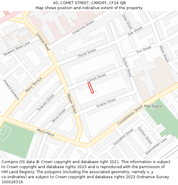 40, COMET STREET, CARDIFF, CF24 0JB: Location map and indicative extent of plot