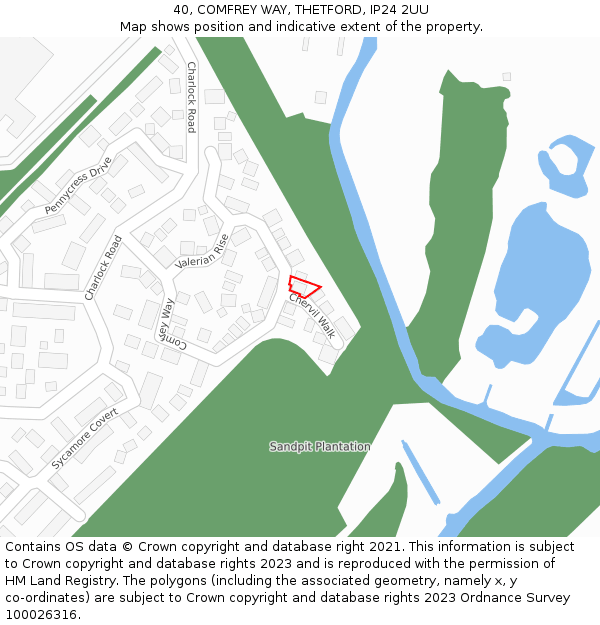 40, COMFREY WAY, THETFORD, IP24 2UU: Location map and indicative extent of plot