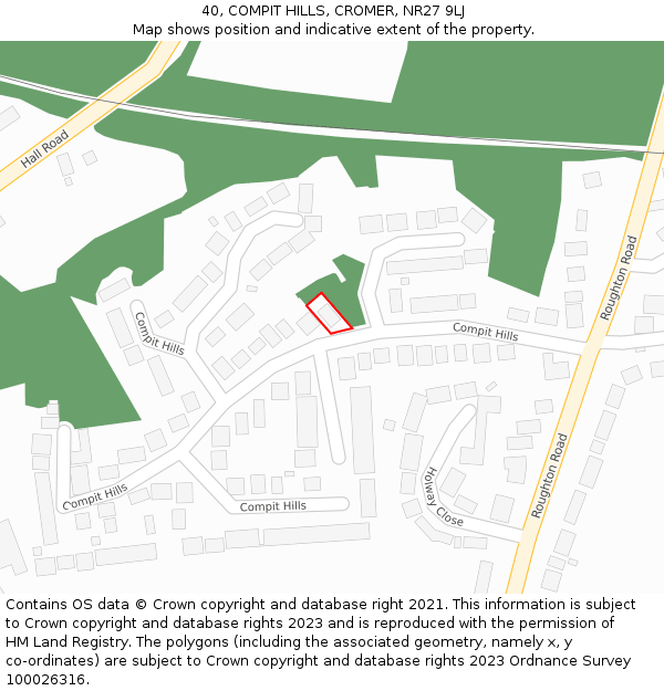 40, COMPIT HILLS, CROMER, NR27 9LJ: Location map and indicative extent of plot