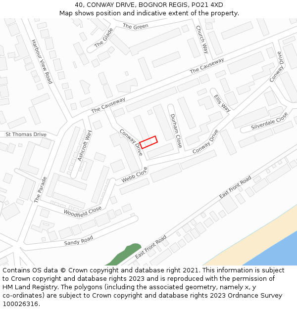 40, CONWAY DRIVE, BOGNOR REGIS, PO21 4XD: Location map and indicative extent of plot