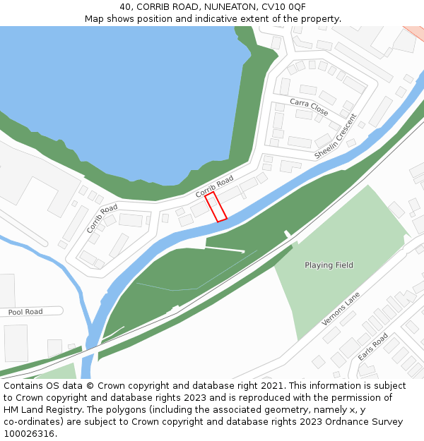 40, CORRIB ROAD, NUNEATON, CV10 0QF: Location map and indicative extent of plot