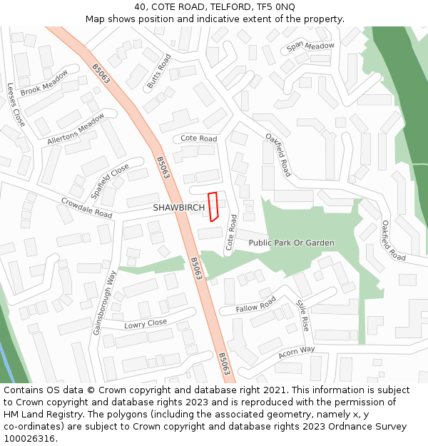 40, COTE ROAD, TELFORD, TF5 0NQ: Location map and indicative extent of plot