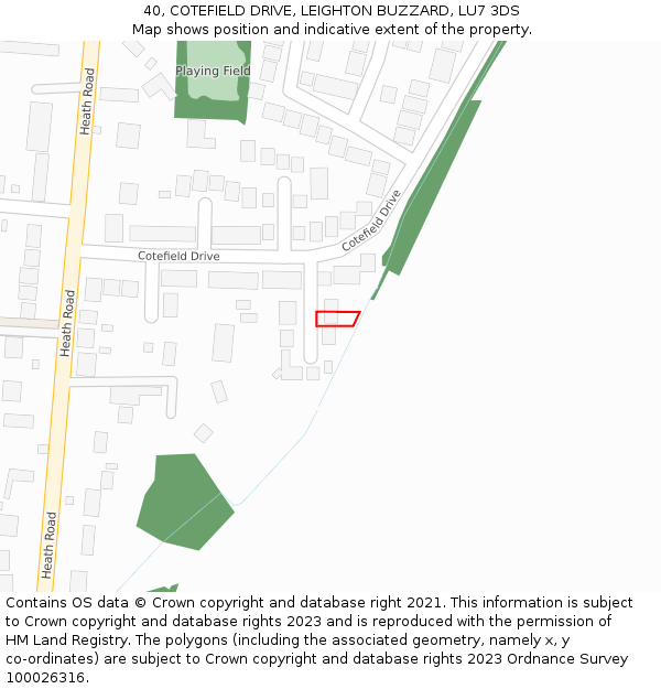 40, COTEFIELD DRIVE, LEIGHTON BUZZARD, LU7 3DS: Location map and indicative extent of plot