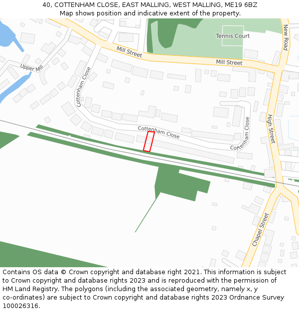 40, COTTENHAM CLOSE, EAST MALLING, WEST MALLING, ME19 6BZ: Location map and indicative extent of plot