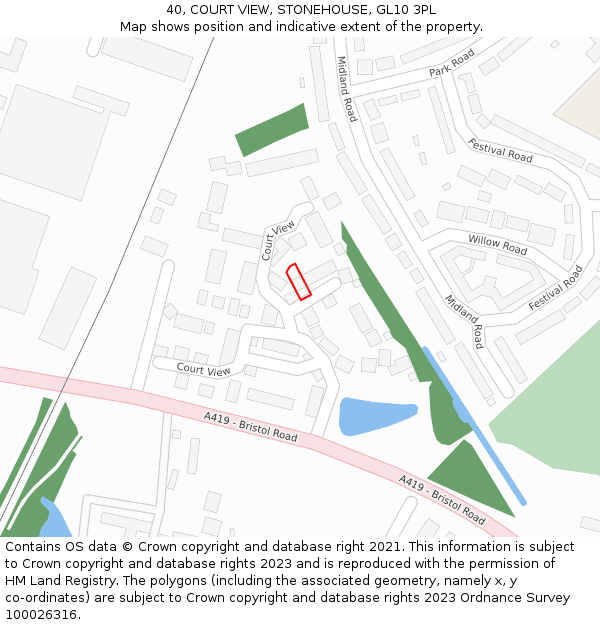 40, COURT VIEW, STONEHOUSE, GL10 3PL: Location map and indicative extent of plot