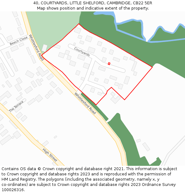 40, COURTYARDS, LITTLE SHELFORD, CAMBRIDGE, CB22 5ER: Location map and indicative extent of plot