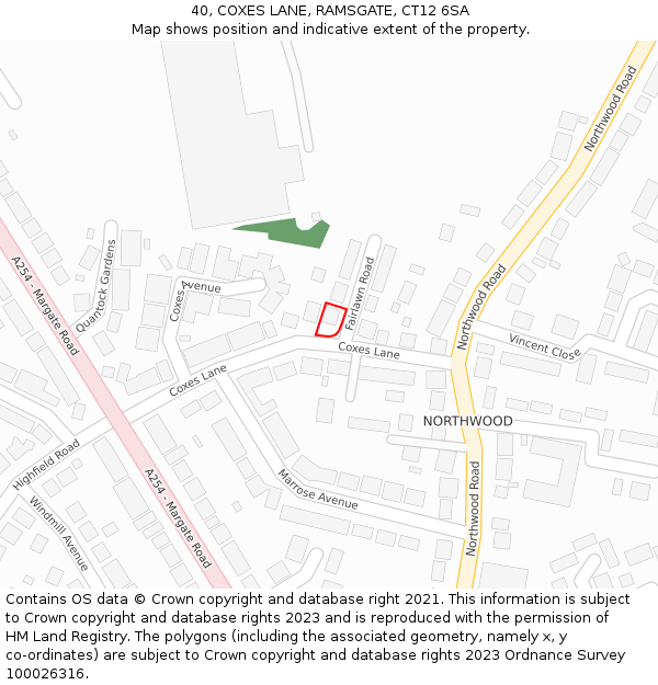 40, COXES LANE, RAMSGATE, CT12 6SA: Location map and indicative extent of plot