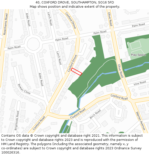 40, COXFORD DROVE, SOUTHAMPTON, SO16 5FD: Location map and indicative extent of plot