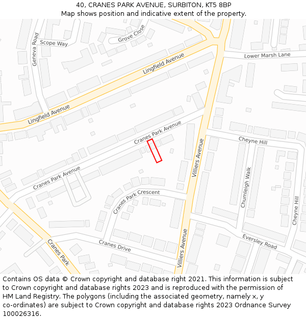 40, CRANES PARK AVENUE, SURBITON, KT5 8BP: Location map and indicative extent of plot