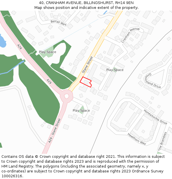 40, CRANHAM AVENUE, BILLINGSHURST, RH14 9EN: Location map and indicative extent of plot