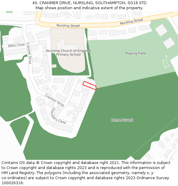 40, CRANMER DRIVE, NURSLING, SOUTHAMPTON, SO16 0TD: Location map and indicative extent of plot