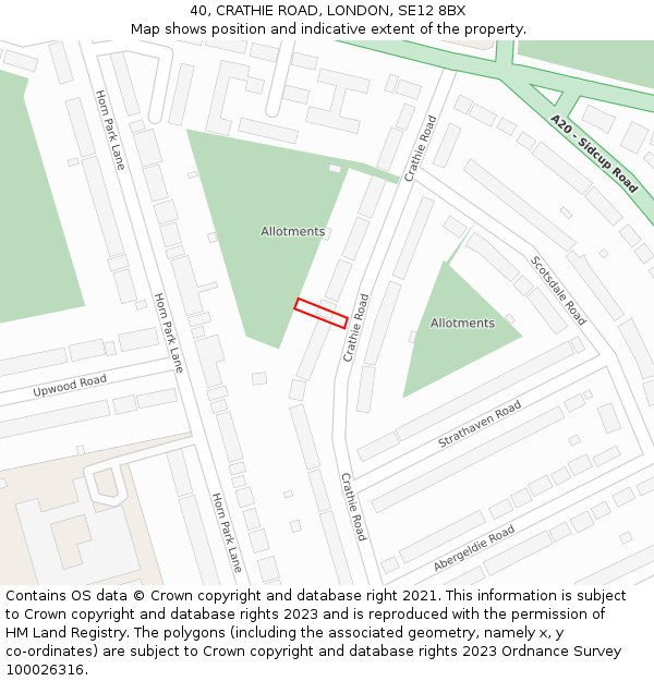 40, CRATHIE ROAD, LONDON, SE12 8BX: Location map and indicative extent of plot