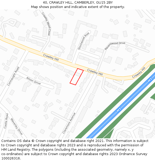 40, CRAWLEY HILL, CAMBERLEY, GU15 2BY: Location map and indicative extent of plot