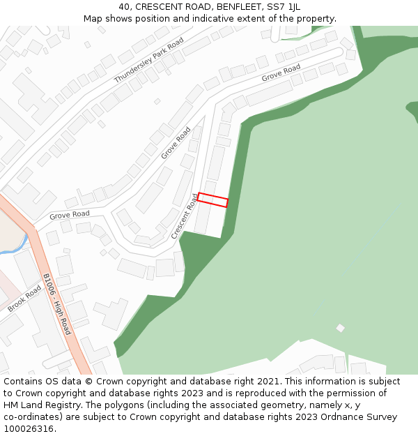 40, CRESCENT ROAD, BENFLEET, SS7 1JL: Location map and indicative extent of plot
